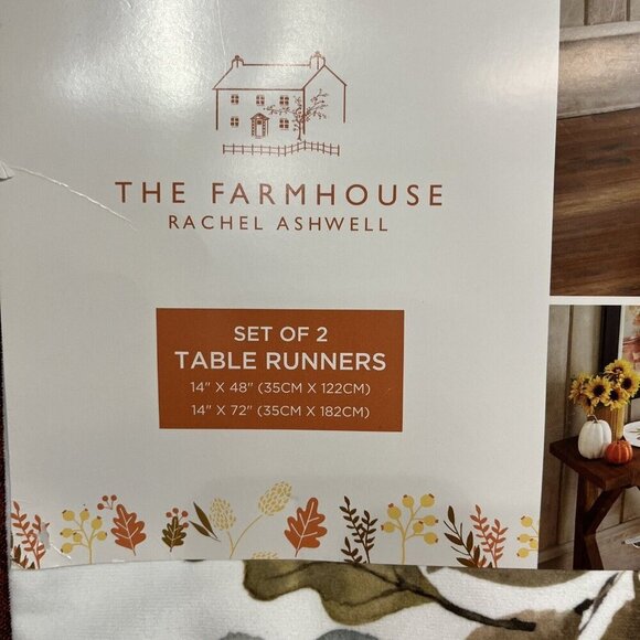 Rachel Ashwell Farmhouse Table Runners Set Of 2 Fall Orange Textured Harvest - Picture 5 of 8